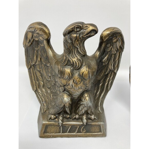 60s Mid Century Colonial Virginia Patriotic Brass Eagle Bookends Pair Patina Vgt - Picture 4 of 10
